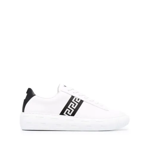 Versace , Greca Low-Top Sneakers with Leather Greca Motif ,White male, Sizes: