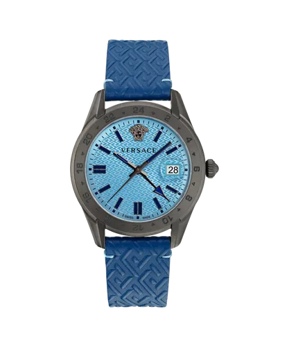 Versace Greca Time Gmt Mens Blue Watch VE7C00423 Leather (archived) - One Size