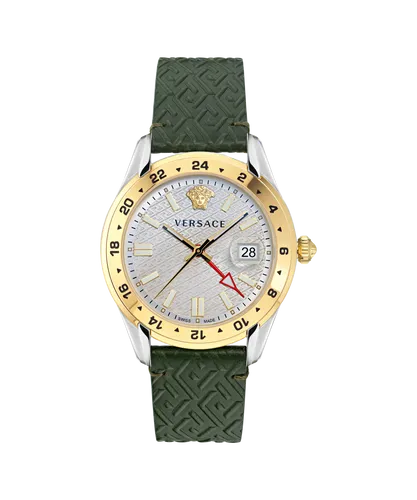 Versace Greca Time Gmt Mens Green Watch VE7C00223 Leather (archived) - One Size