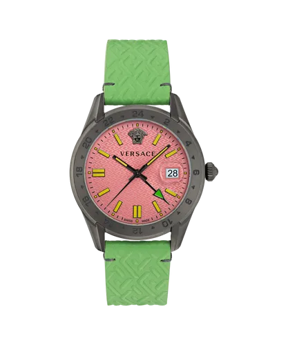 Versace Greca Time Gmt Mens Green Watch VE7C00323 Leather (archived) - One Size
