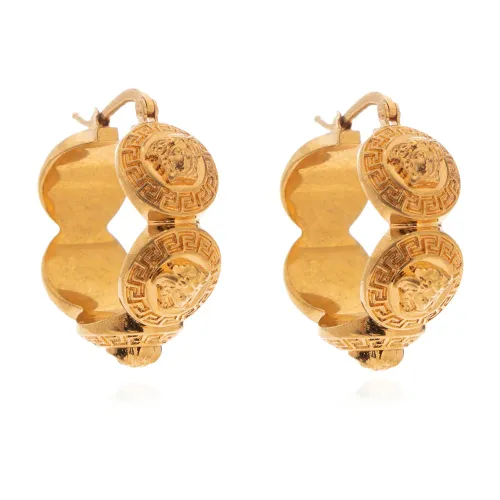 Versace , Hoop earrings with Medusa face ,Yellow female, Sizes: ONE SIZE