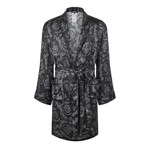 VERSACE ICON Barocco Print Belted Robe - Black