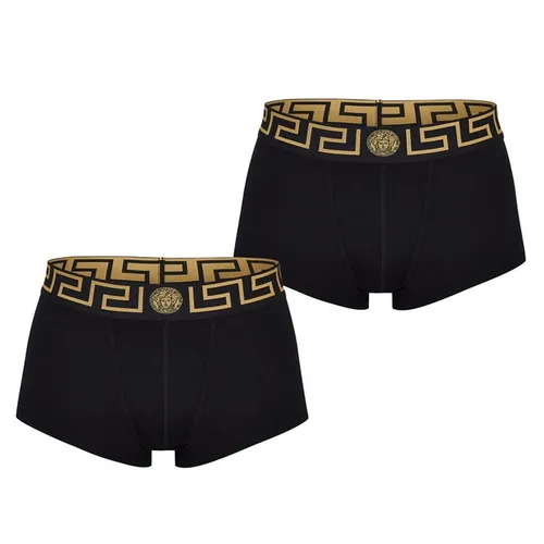 VERSACE ICON Two Pack Greca Waistband Trunks - Black