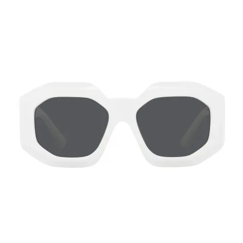 Versace , Irregular Shape Sunglasses with Dark Grey Lens and White Frame ,White unisex, Sizes: