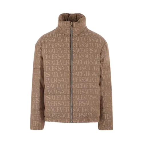 Versace , Jacquard Allover Beige/Brown Coat ,Brown male, Sizes: