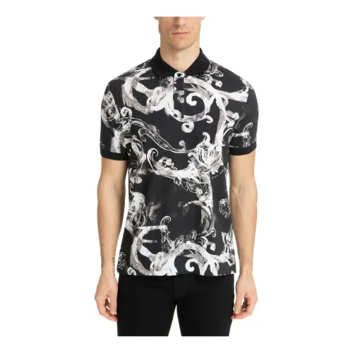 Versace Jeans Couture , Abstract Watercolour Polo Shirt ,Black male, Sizes: