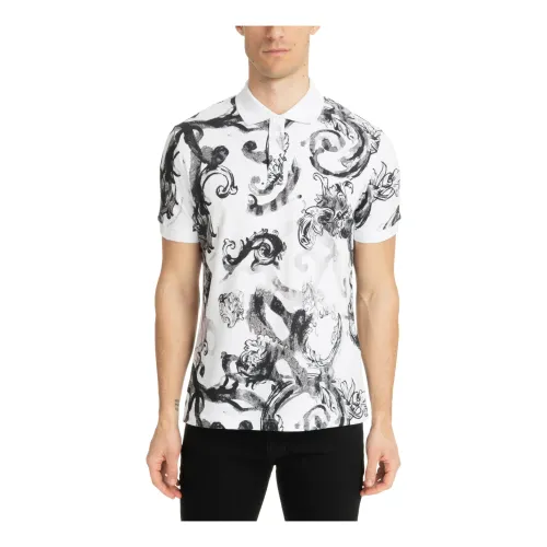 Versace Jeans Couture , Abstract Watercolour Polo Shirt ,White male, Sizes: