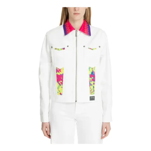 Versace Jeans Couture , Animalier Denim Jacket with Multicolour Animal Print ,Multicolor female, Sizes: