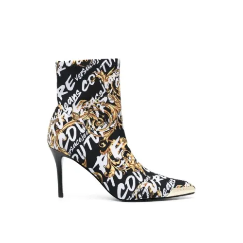 Versace Jeans Couture , Baroque Print Heeled Boots ,Black female, Sizes: