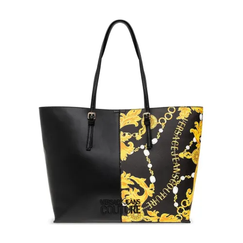 Versace Jeans Couture , Baroque Print Shopping Bag with Detachable Pouch ,Black female, Sizes: ONE SIZE