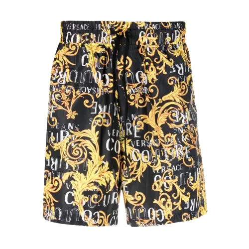 Versace Jeans Couture , Baroque Print Shorts with Elastic Waistband ,Black male, Sizes: