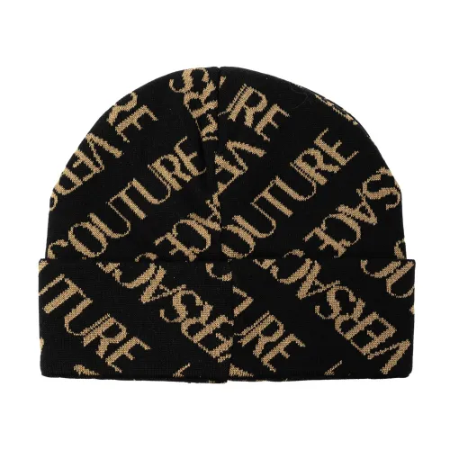 Versace Jeans Couture , Beanie with logo ,Black male, Sizes: ONE