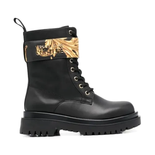 Versace Jeans Couture , Black and Gold Casual Ankle Boots ,Black female, Sizes: