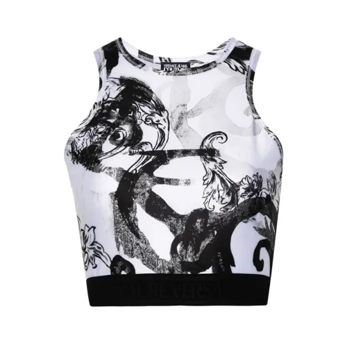 Versace Jeans Couture , Black and White Magazine Print Crop Top ,Multicolor female, Sizes: