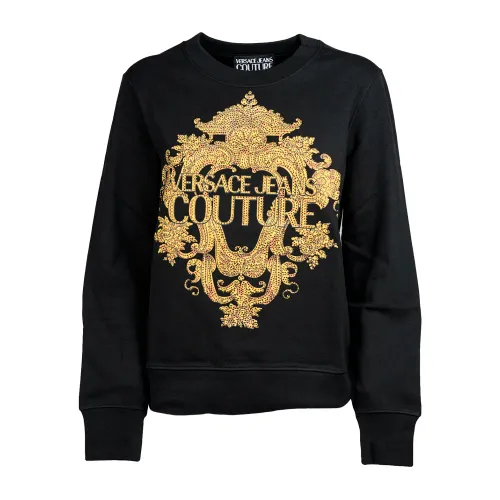 Versace Jeans Couture , Black Baroque Crystal Sweatshirt ,Black female, Sizes: