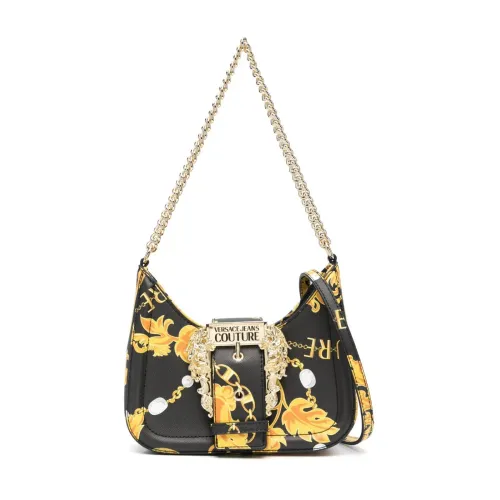 Versace Jeans Couture , Black Baroque Print Hobo Shoulder Bag with Detachable Strap ,Black female, Sizes: ONE SIZE