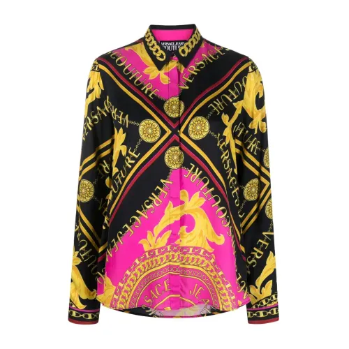 Versace Jeans Couture , Black Gold Pink Blouse with Chain ,Multicolor female, Sizes: