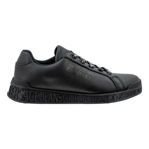 Versace Jeans Couture , Black Leather Low Top Sneakers ,Black female, Sizes: