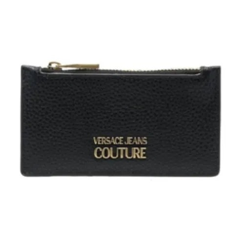 Versace Jeans Couture , Black Leather Metal Logo Cardholder ,Black male, Sizes: ONE SIZE