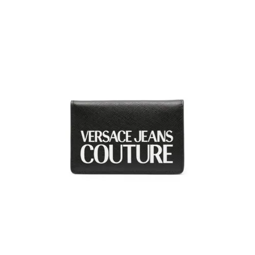 Versace Jeans Couture , Black Leather Wallet with White Logo Print ,Black male, Sizes: ONE SIZE