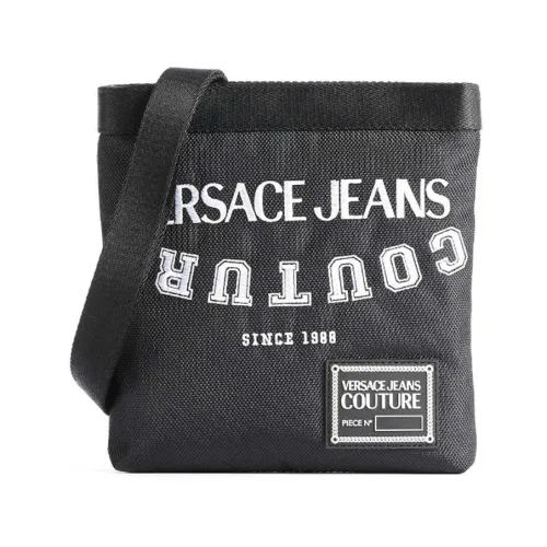 Versace Jeans Couture , Black Men`s Shoulder Bag with Embroidered Logo ,Black male, Sizes: ONE SIZE