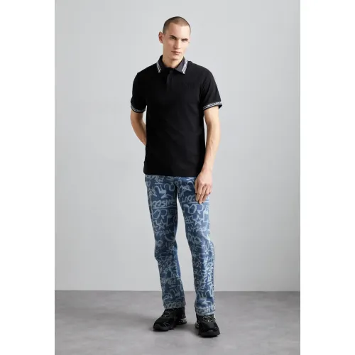 Versace Jeans Couture , Black Monogram Polo Shirt ,Black male, Sizes:
