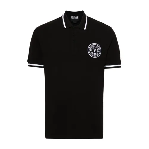Versace Jeans Couture , Black Polo Shirt with V-Emblem Logo ,Black male, Sizes: