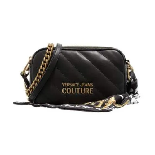Versace Jeans Couture , Black Quilted Shoulder Bag with Detachable Baroque Print Scarf ,Black female, Sizes: ONE SIZE