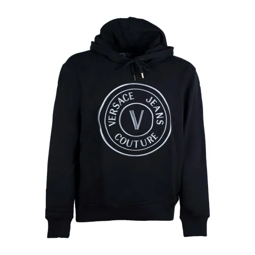 Versace Jeans Couture , Black V Emblem Hoodie ,Black male, Sizes: