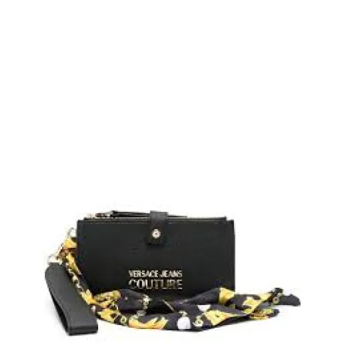 Versace Jeans Couture , Black Wallet with Wrist Strap and Detachable Scarf ,Black female, Sizes: ONE SIZE