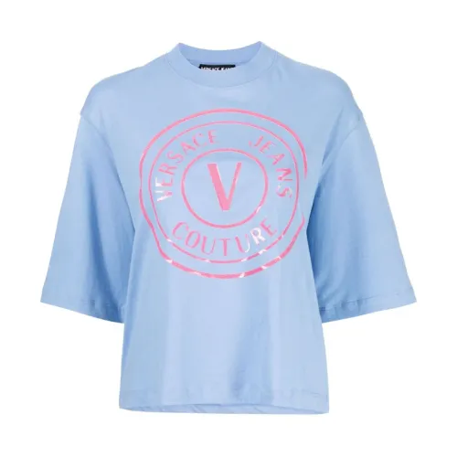 Versace Jeans Couture , Blue Graphic T-shirts and Polos ,Blue female, Sizes: