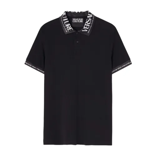 Versace Jeans Couture , Cotton Pique Polo Shirt with Logo Print ,Black male, Sizes: