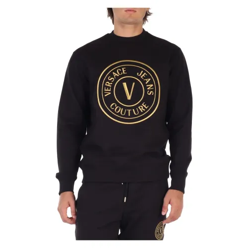 Versace Jeans Couture , Cotton Sweatshirt with Front Logo Embroidery ,Black male, Sizes:
