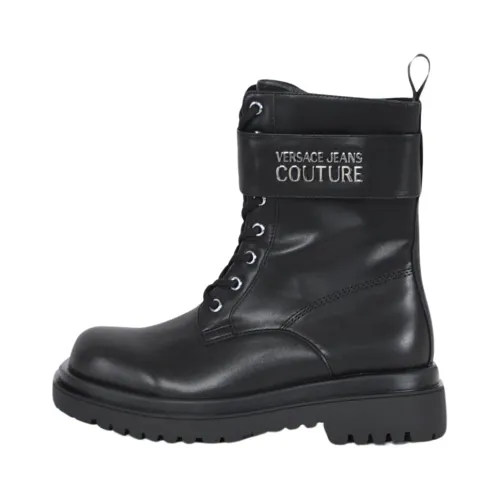 Versace Jeans Couture , Cruelty-Free Leather Boots with Logo Plaque ,Black female, Sizes: