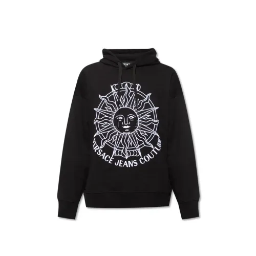 Versace Jeans Couture , Embroidered Hooded Sweatshirt ,Black male, Sizes: