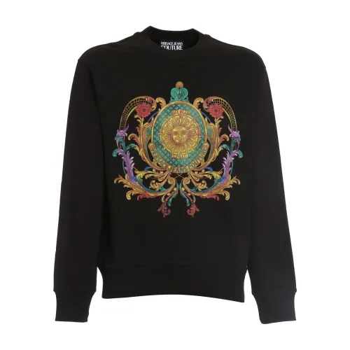Versace Jeans Couture , Flower Baroque Print Crew Neck Sweatshirt ,Black male, Sizes: