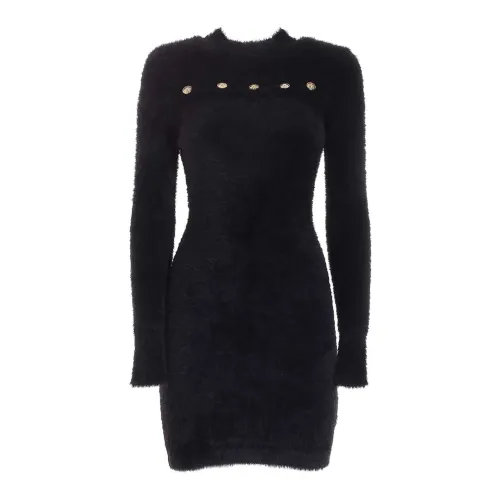 Versace Jeans Couture , Furry Gold Buttons Dress ,Black female, Sizes: