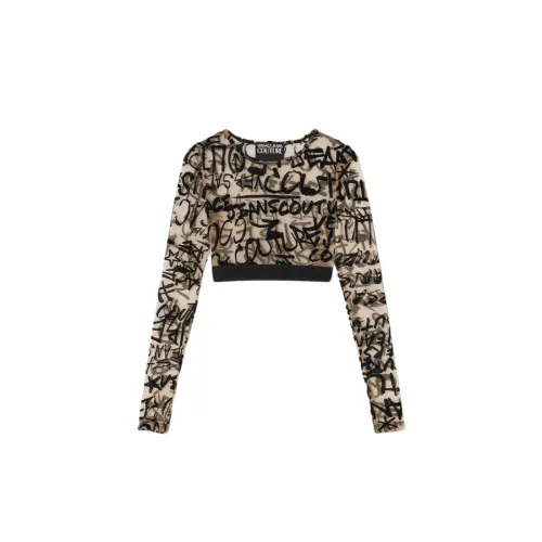 Versace Jeans Couture , Graffiti Long Sleeve Top ,Beige female, Sizes: