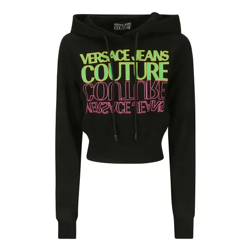 Versace Jeans Couture , Hooded Sweatshirt with Front Zip ,Black female, Sizes: