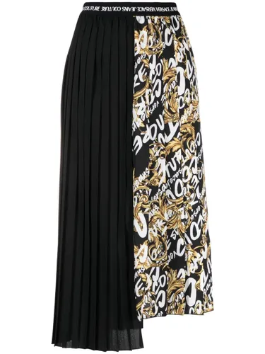 Versace Jeans Couture Logo Brush Couture-print pleated midi skirt - Black