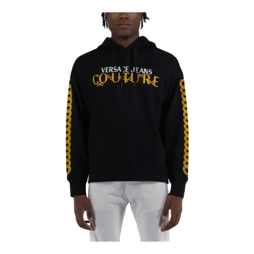Versace Jeans Couture , Logo Chain Hoodie ,Black male, Sizes: