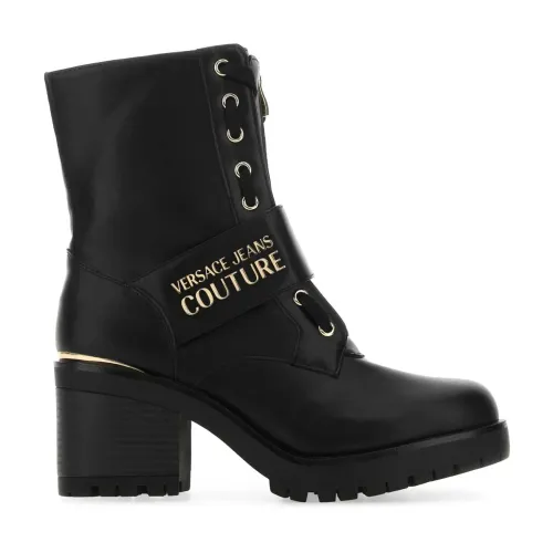 Versace Jeans Couture , Logo Heeled Boots - Upgrade Your Wardrobe ,Black female, Sizes: