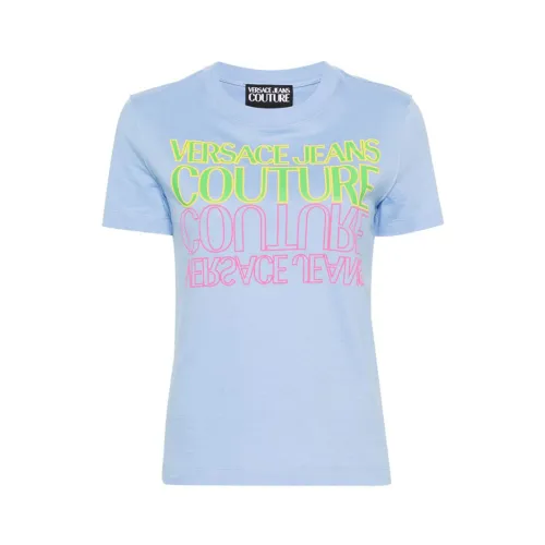 Versace Jeans Couture , Logo-print cotton T-shirt ,Blue female, Sizes: