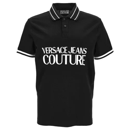 Versace Jeans Couture , Logo R Cotton Piquet Polo Shirt ,Black male, Sizes: