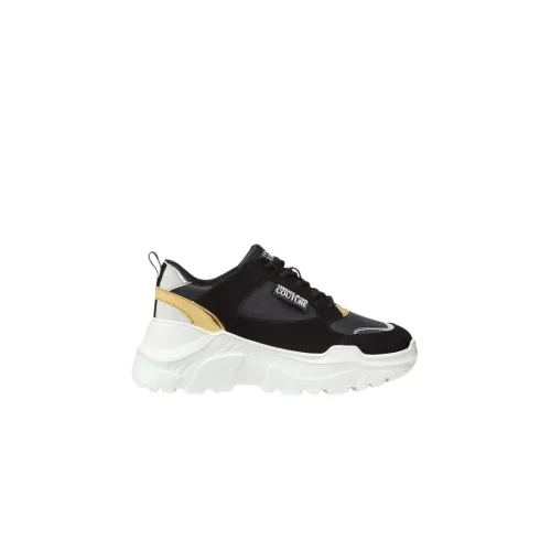 Versace Jeans Couture , Logo Sneakers, Leather and Fabric Combination ,Black female, Sizes:
