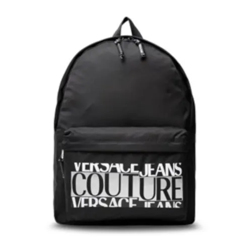 Versace Jeans Couture , Men`s Black Logo Lettering Backpack ,Black male, Sizes: ONE SIZE