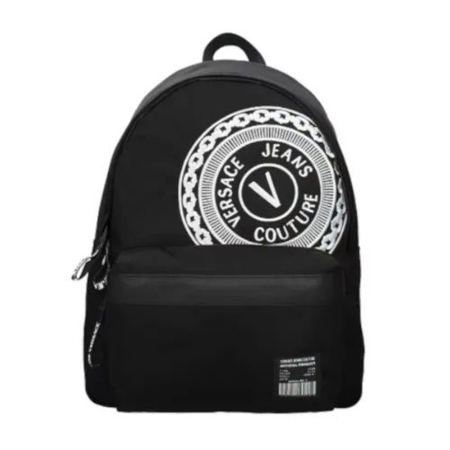Versace Jeans Couture , Men`s Black Nylon Backpack with White Embroidered Logo ,Black male, Sizes: ONE SIZE