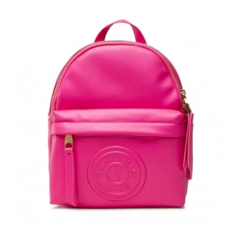 Versace Jeans Couture , Pink Women`s Backpack with Adjustable Strap and Glossy Black Logo ,Pink female, Sizes: ONE SIZE