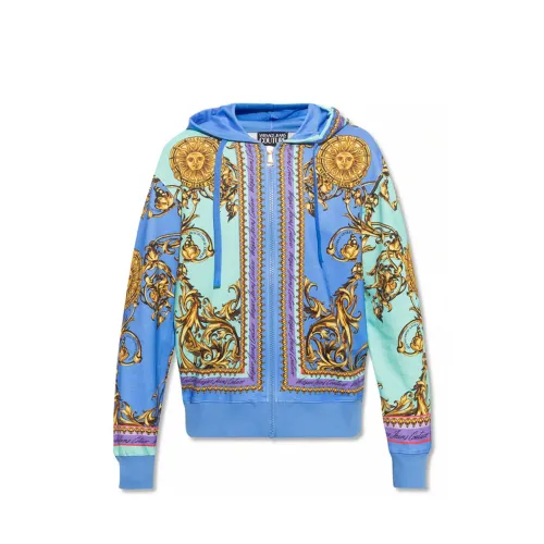 Versace Jeans Couture , Printed Sweatshirt with Drawstring Hood ,Blue male, Sizes: