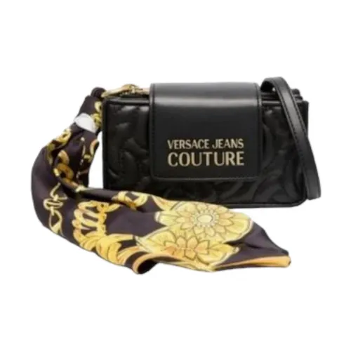 Versace Jeans Couture , Quilted Chain Shoulder Bag with Removable Scarf ,Black female, Sizes: ONE SIZE